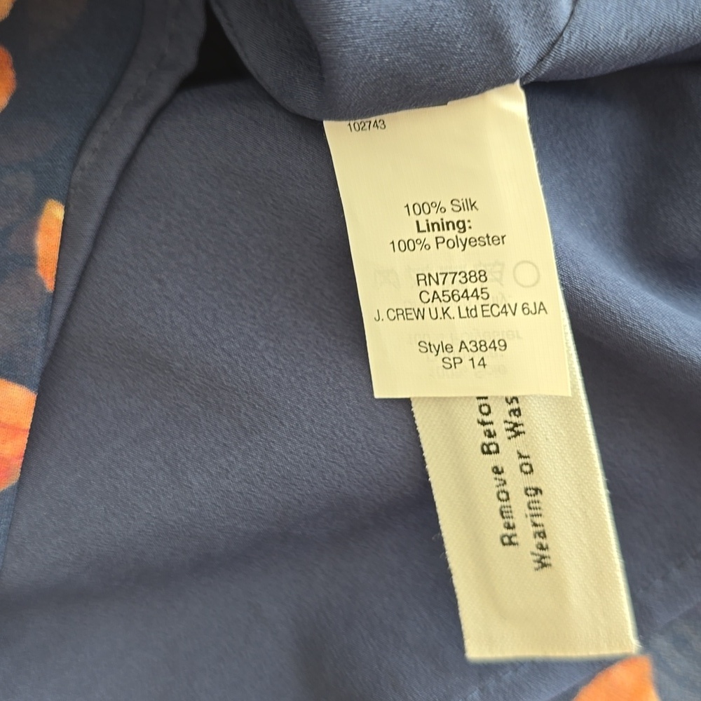 J. Crew 100% Silk Antique Floral Short Sleeve Shift Dress Blue Lined Size 10 - Picture 14 of 15